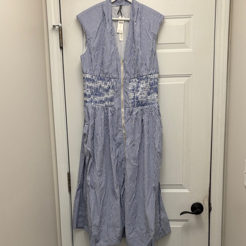 Anthropologie Blue and White Striped Midi Dress